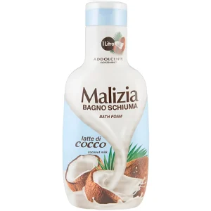فوم شست و شو بدن مالیزیا حاوی عصاره شیر و نارگیل Malizia Latte di Cocco di Talco Bath Foam حجم 1 لیتر